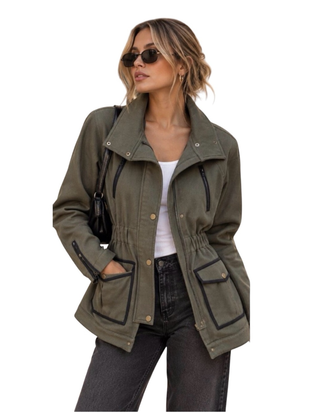 Veronica Beard Women’s Olive Green Fall Utility Mid Length Cinched Waist Jacket